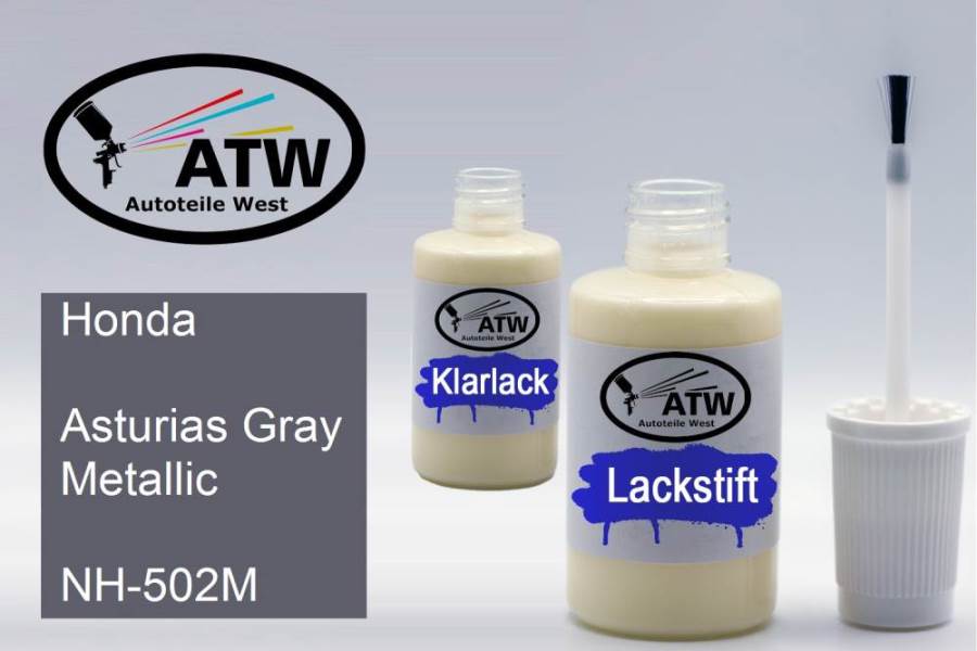 Honda, Asturias Gray Metallic, NH-502M: 20ml Lackstift + 20ml Klarlack - Set, von ATW Autoteile West.